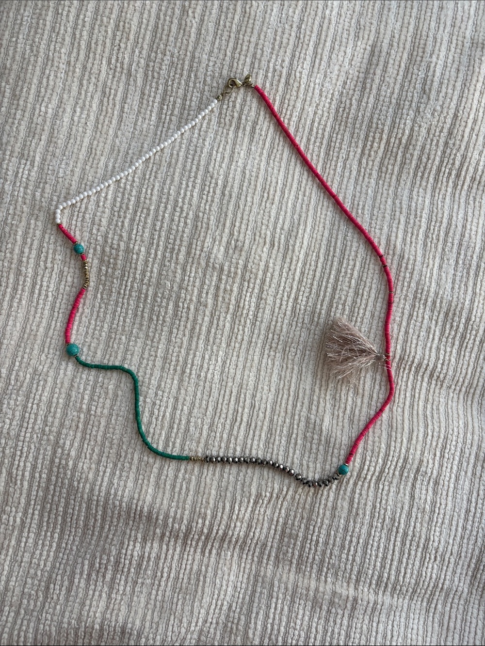 LOFT Pink and Teal Beaded Necklace with Tassel